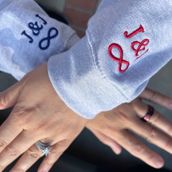 Anniversary Date Couple Hoodies Embroidered Sweatshirt Sleeve Initials