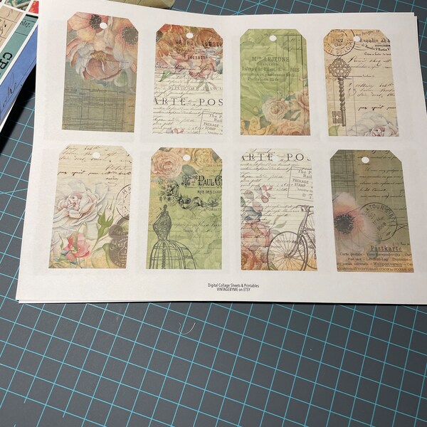 DIGITAL Vintage Floral Ephemera Tags Digital Collage Sheet Download ...