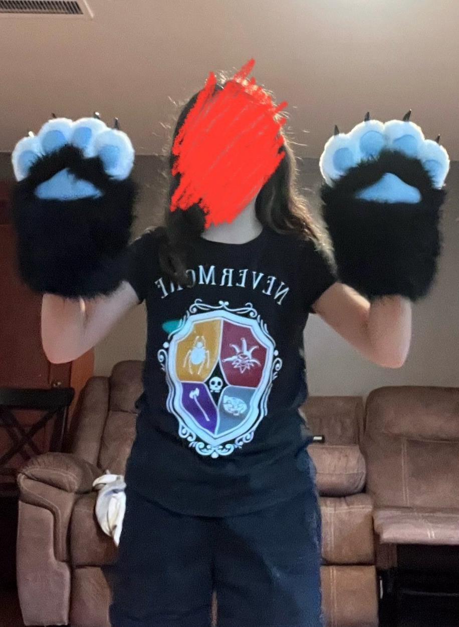 Squeaky Fursuit Paws Gloves Cute Black/Blue Fluffy Paw Gloves Furry Paw Glove With Fingernails For Fursuit Accessories Furry Gift For Friend