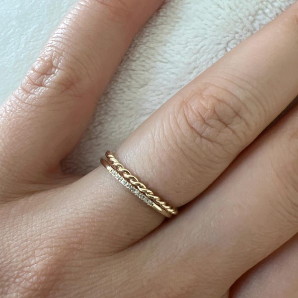Solid Gold Braided Rope Ring, Dainty Twist Ring, 1.2mm Twisted Rope ...