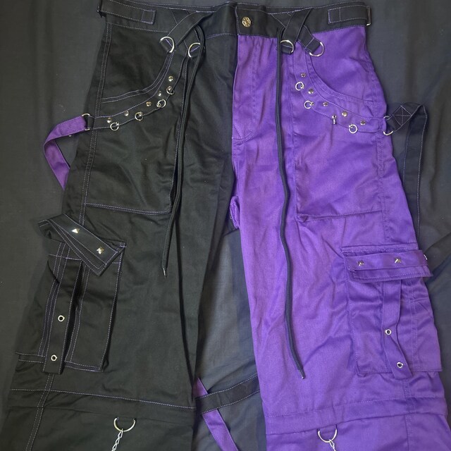 Two-tone Gothic Cargo Pants: Black & Purple Cyberpunk Trousers - Etsy