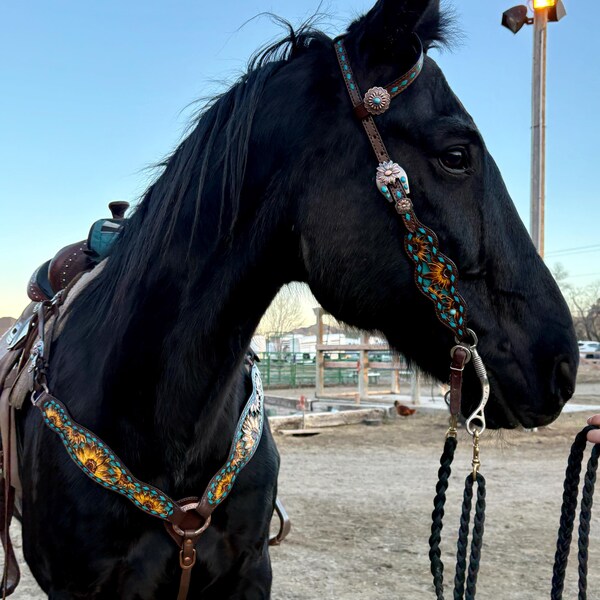 Set western collare al seno in vera pelle al 100% Tack Headstall Set western collare al seno in vera pelle al 100% Tack Headstall