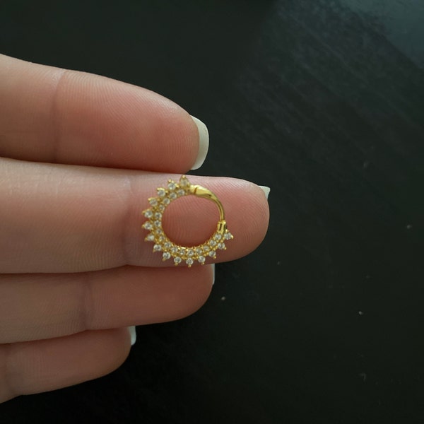 Gold/silver Diamond Rook Piercing Curved Barbell, Cubic Zirconia Rook ...