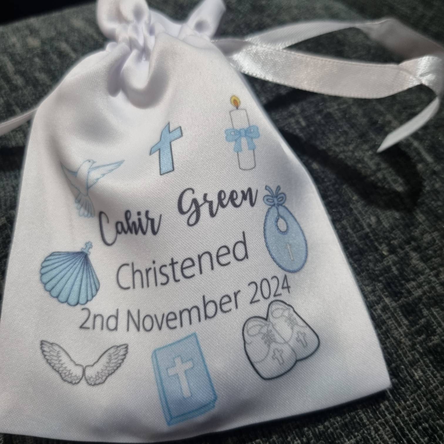 Christening Gift Set for boy : rosary, bag & gift tag / boy Baptism gift / boy Christening present / nephew Christening / Godchild gift