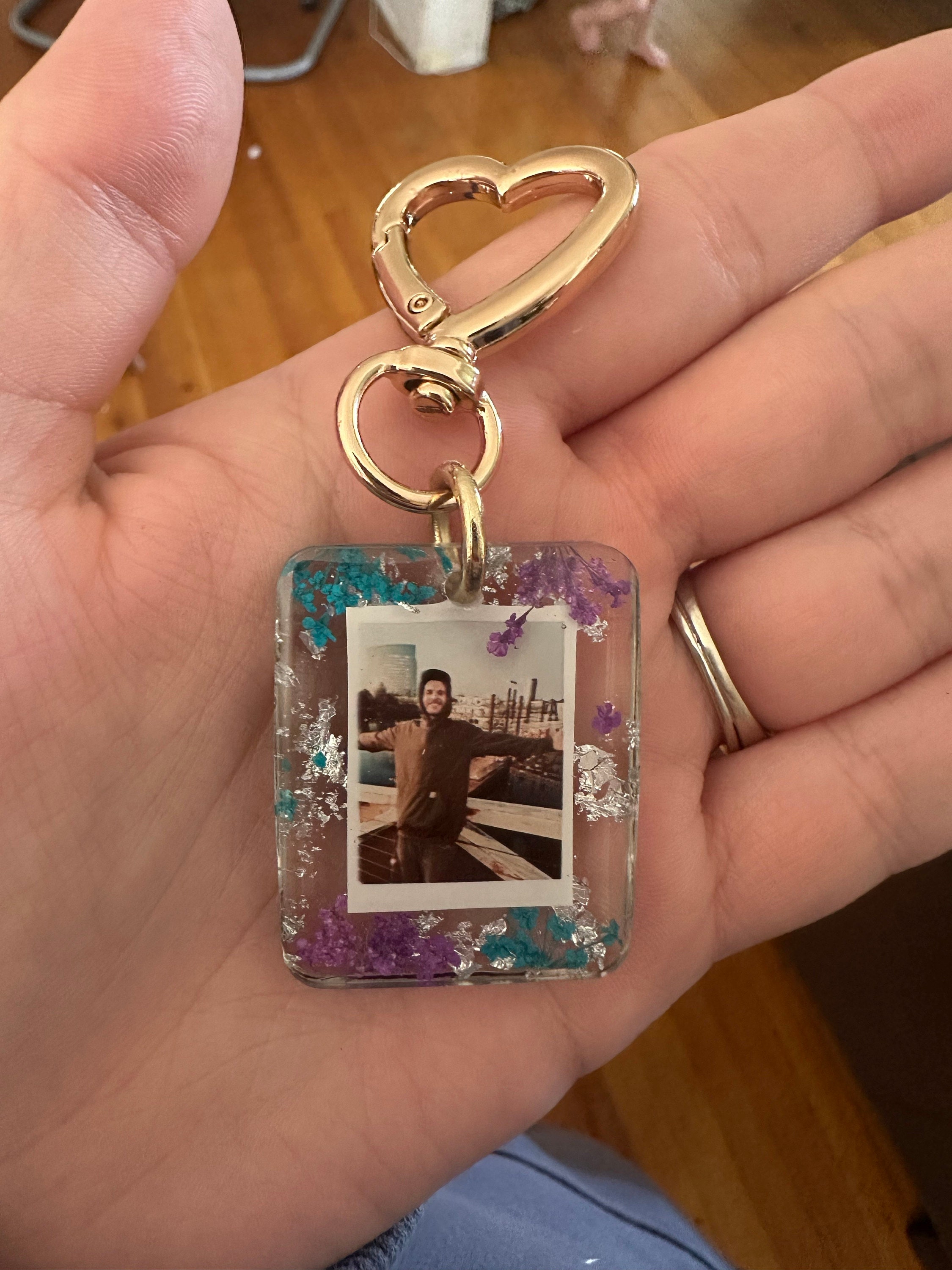 Personalized Photo Gold Keychain, Customize W/Your Photo,  Resin Photo Keychain, Personalized, Anniversary Gift, Photo Keychains, Pets