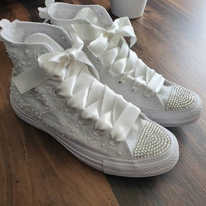 White Lace Wedding Sneakers for Bride Bling Bridal Trainers | Etsy