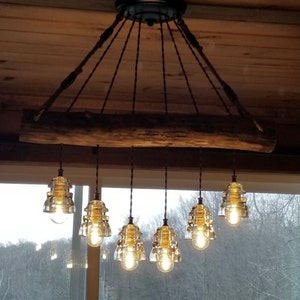 Reclaimed Barnwood Ceiling Box Chandelier Glass Insulator Light Fixture FARMHOUSE Barn Wood 6 Small Vintage Glass Insulator Pendant Lights