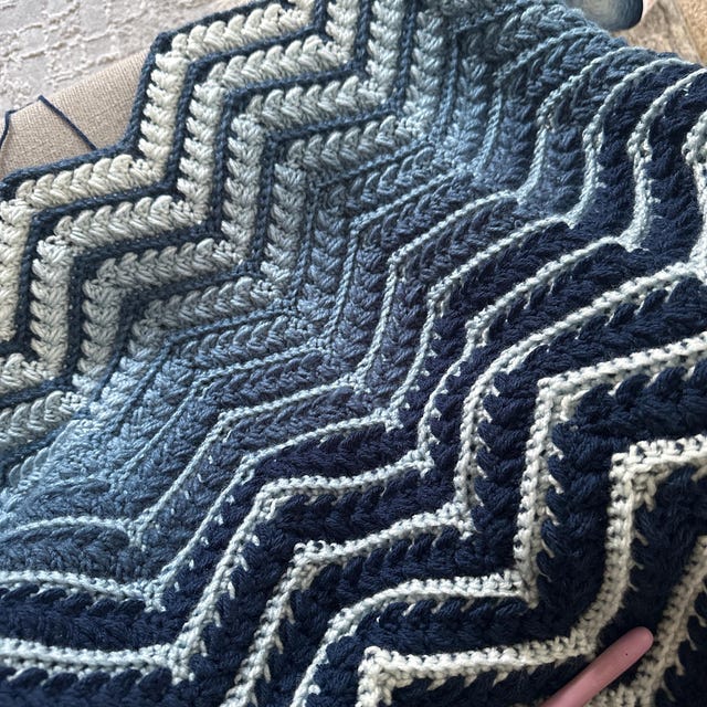 A customer's finished Wheat Stitch Ripple Blanket Crochet Pattern with Video Tutorial