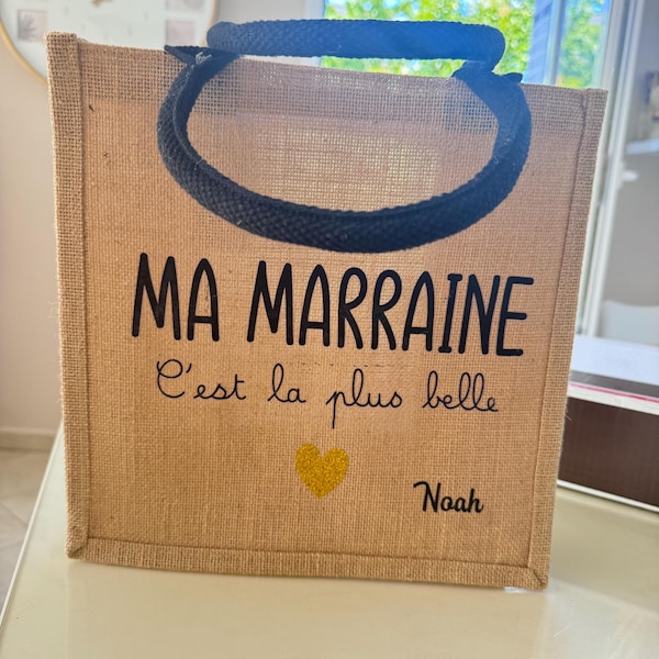 Petit sac Jute ma marraine chérie main image 0