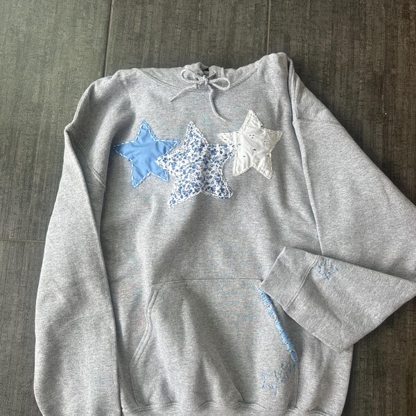 Cotton Patchwork Sweatshirt With Floral Sleeves And French White Print For Spring