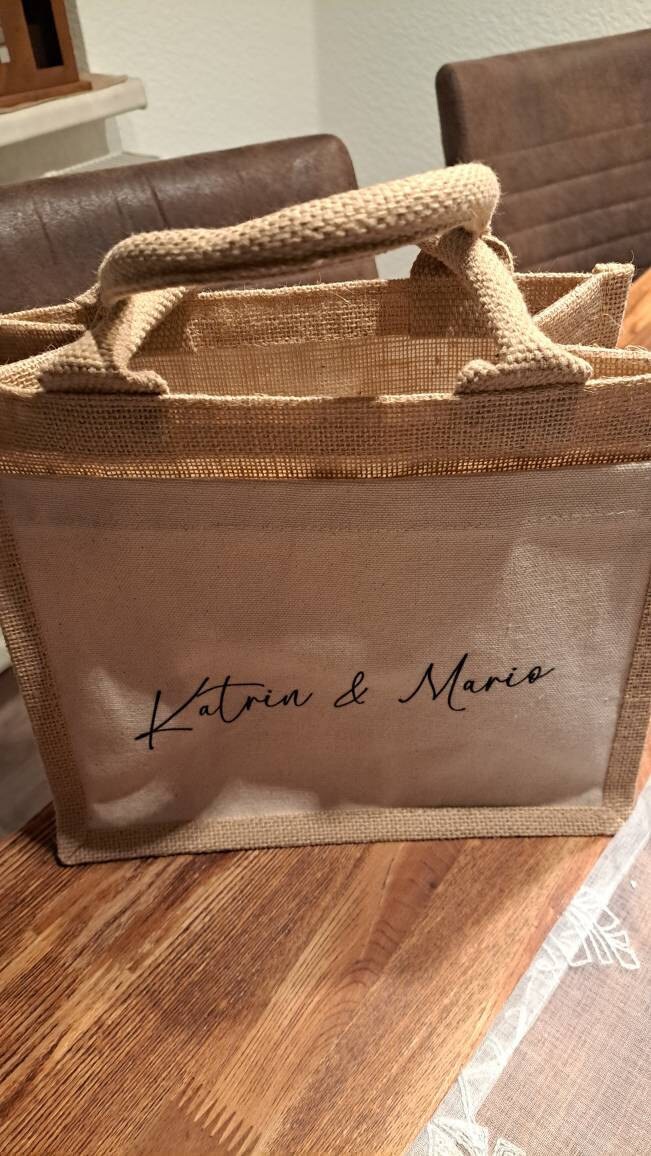 Sustainable jute bag personalized with your name & initial | Gift idea jute bag shopping bag made of jute and cotton
