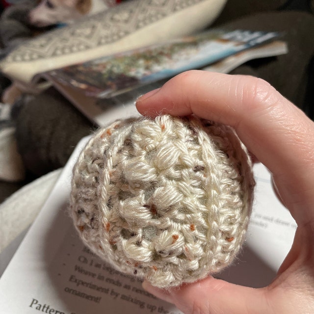 A customer's finished Autumn Wheat Bauble Ornament Crochet Pattern