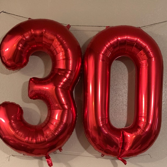 34 Large Red Number Balloons Red Number Balloon Banner Birthday Bachelorette Valentines Christmas Xmas Color Rose Gold Silver Blue - red balloon floating away roblox