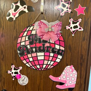 Personalized Door Hanger, Welcome Door Hanger, Pink Disco Ball