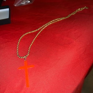 Earrings & Chains- Fluorescent Cross: Jesus; Bible; Christian; Catholic; Religion; God; necklace; music; trance; Party! Black Light. EDM