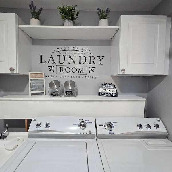 Laundry Room, Vinyl Wall Decal, Wall Wording, Help Needed, Wash Dry ...