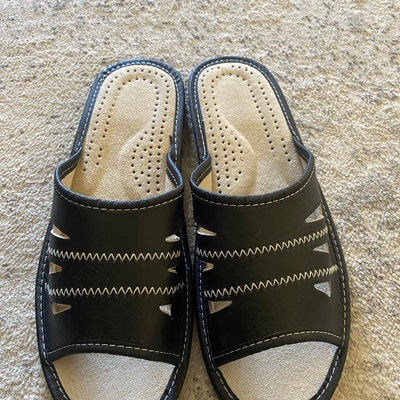 mens leather slip on house shoes