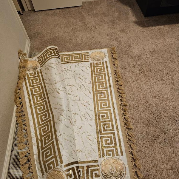 Gold With White Rug, Gold Pelush Rug, Gold Striped Rug, Gold Fringe Rug ...