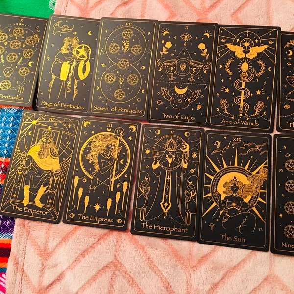 Black Tarot Deck With Downloadable Guide Book - 78 Tarot Cards - Black ...