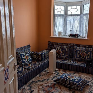 リビングルーム用ブルーモロッコフロアシーティングソファセット：厚さ