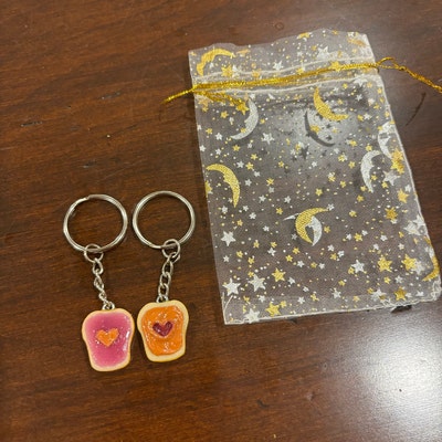 Peanut Butter and Jelly Heart Keychain Set, Grape, Best Friend's Keychains or Phone Charms ...