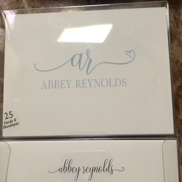 Personalized Note Cards - Charming Heart Monogram Folded Note Cards ...