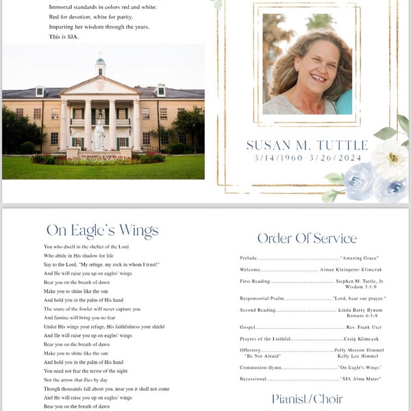 Lilac and Bird Funeral Program Template Purple Floral Funeral Memorial ...