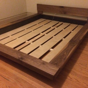 King Queen Real Walnut Asian Japanese Floating Style King Queen Real Walnut Asian Japanese, Asian Platform Bed King