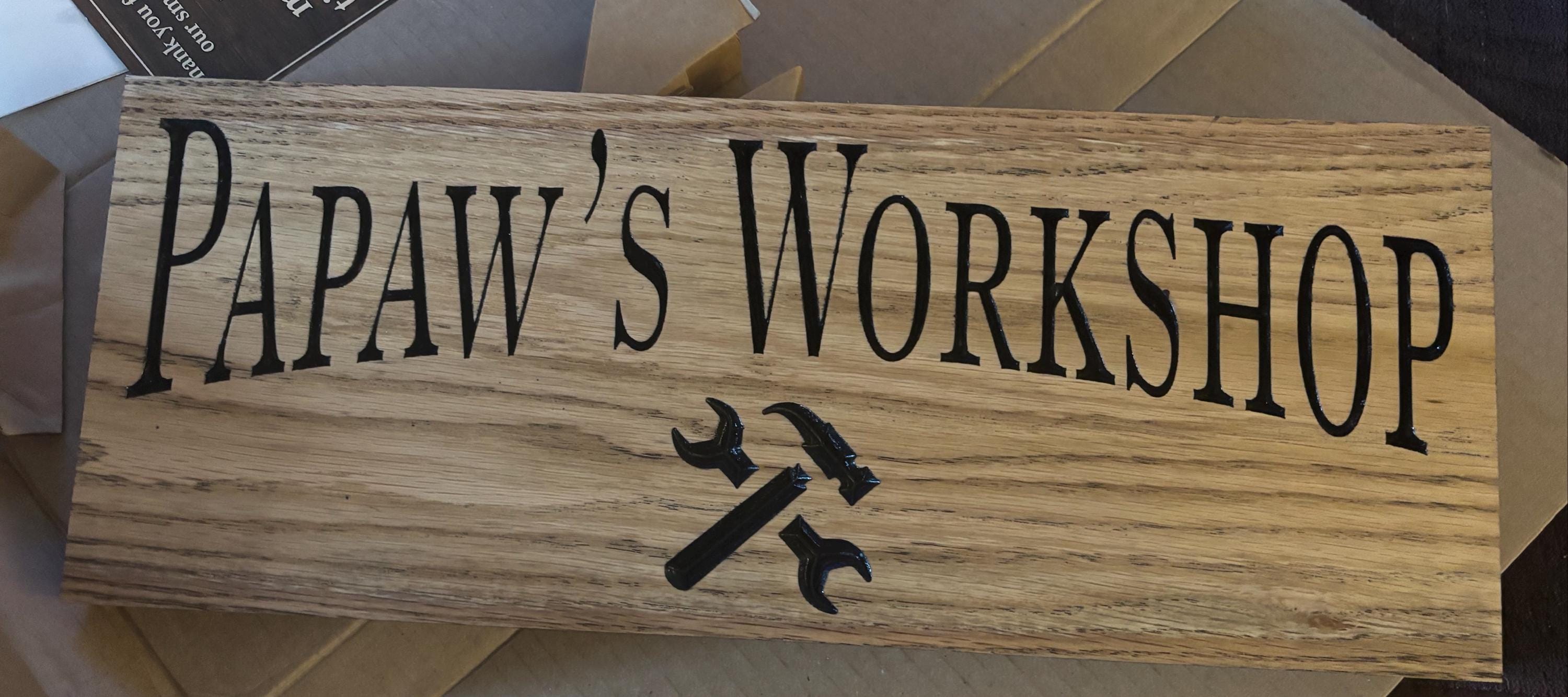 Custom Wood Workshop Sign: Grandpa's Garage - Rustic Carved Gift