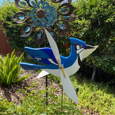 Whirligig Spinner Blue Jay 18" U2013 Vibrant Bird-Themed Design, Weather