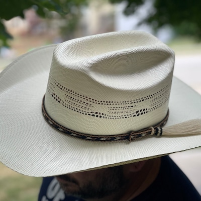 BOLDER, Horsehair Hat Band, WHITE Side Tassel, Cinnamon Brown ...