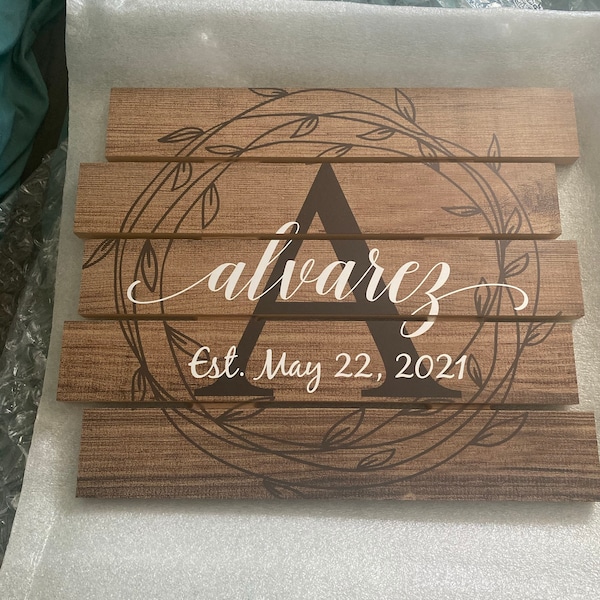 Personalized Printed Wood Family Name Sign With Rustic Pallet Monogram ...