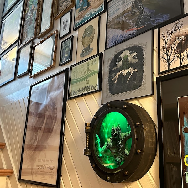 Large Creature From the Black Lagoon Porthole Wall Decor | LED Horror ... - Sea Creature Porthole Pendant Light Design
