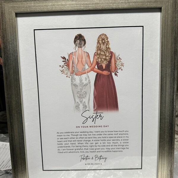 Gift for Sister on Her Wedding Day, A4 Printed Poem, Personalised Print ...