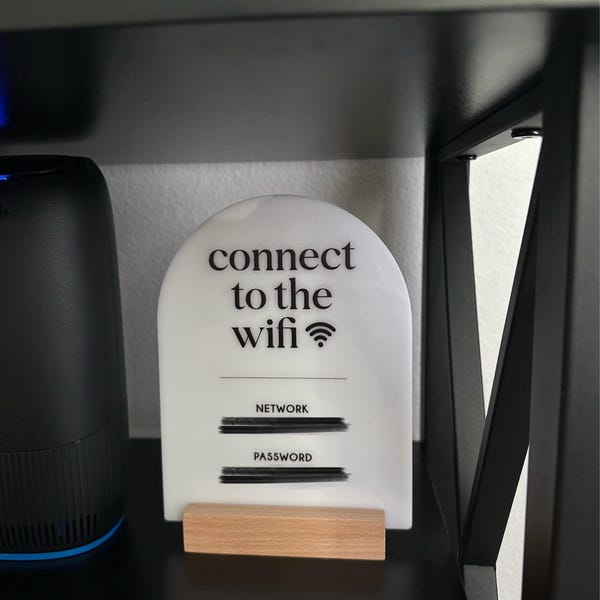 Arch Acrylic Wifi Sign W/ Base (D8) - Custom Wifi Password Display for ...