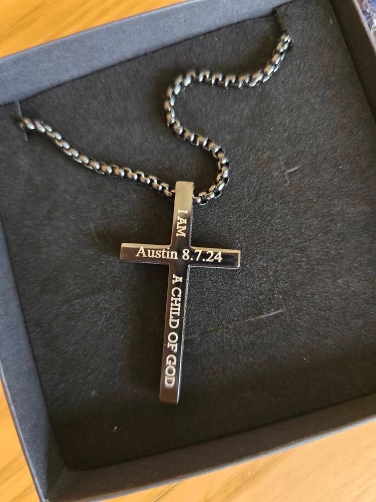 Personalized cross necklace mens gold cross pendant, mens cross, boyfriend gift, mens silver cross jewelry with a name engraved, Black Cross