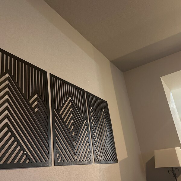 Mountain Wood Wall Art Panels Set of 3 Geometric Wooden Artwork - Etsy