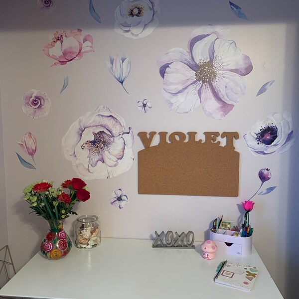 Purple Floral Wall Decals, Peony Flower Wall Decals Nursery, Watercolor ...