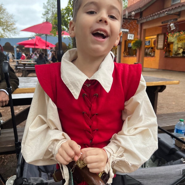Boys Renaissance Squire Costume - X-Small Size With Attached Vest, Pants & Lace-Up Front, Medieval Festival Outfit - View #5