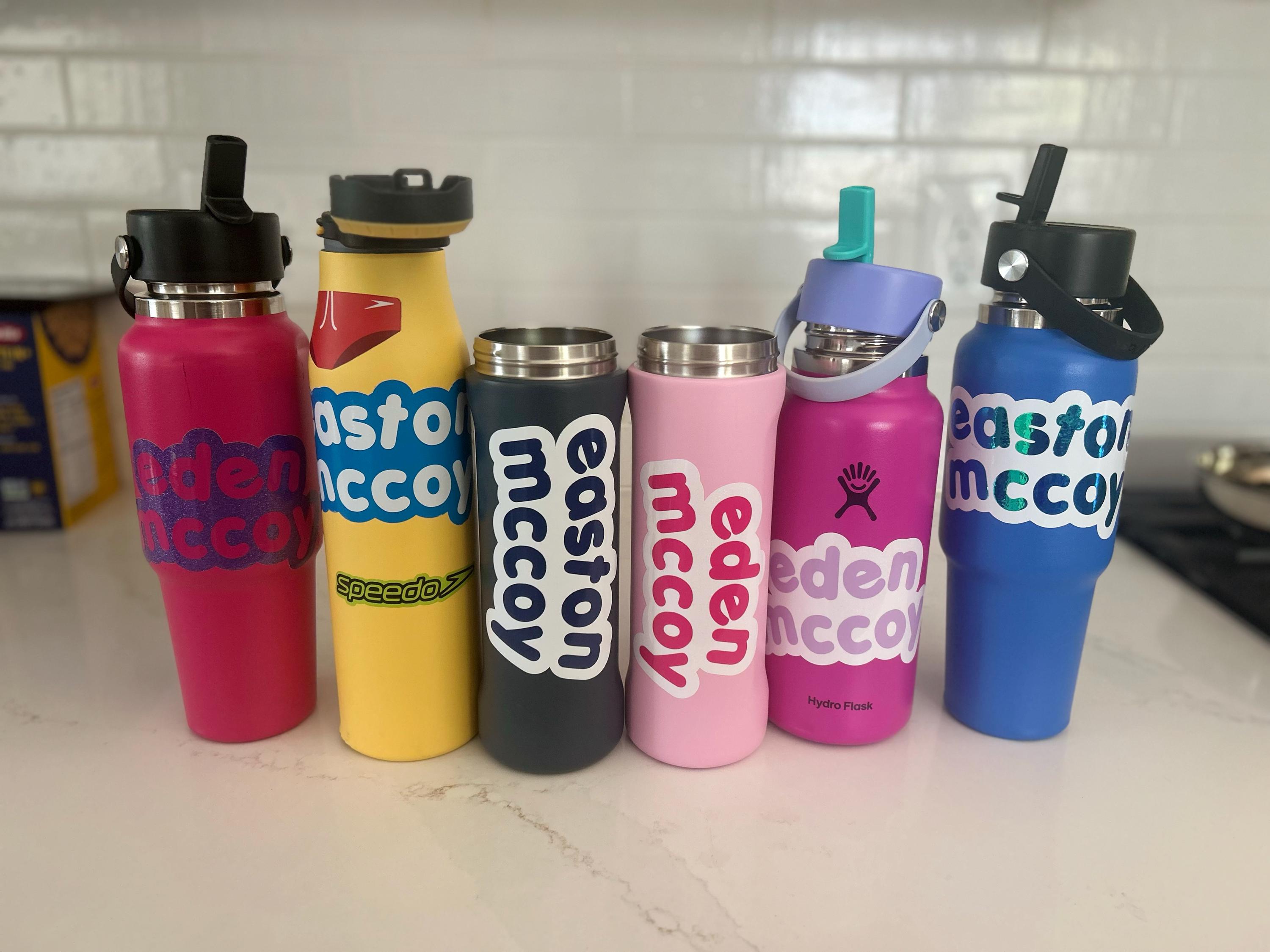 VINYL NAME LABELS - Kids Sticker Labels for lunchboxes, water bottles, drink ware, and more! - Colorful Fun Cute Trendy