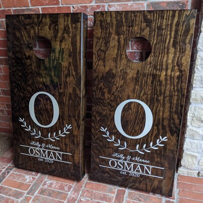 Custom Cornhole Decal Set – Name, Est Date, Wedding Or Anniversary Design