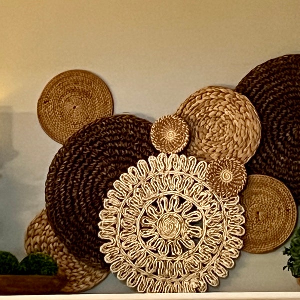 Ivory and Rust Boho Basket Wall Decor Set - 7-piece Handwoven Bohemian ...