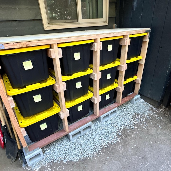 27 Gallon Tote Storage Rack Plans PDF. Holds 12 Bins (4x3) With Shelf ...