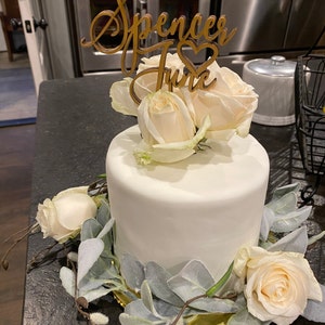 Wedding Cake Topper, Couple&#39;s Name Cake Topper, Wooden Cake Topper, Custom Cake Topper, Calligraphy Cake Topper, Heart Cake Topper photo