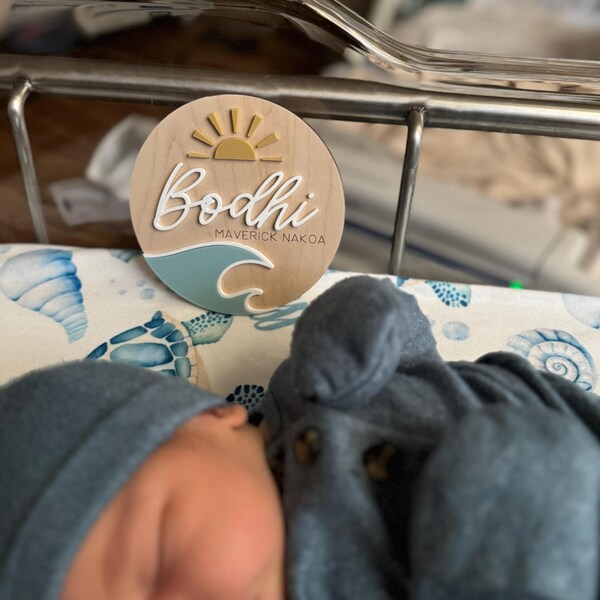 Ocean Waves Birth Stats Board, Baby Name Announcement, Birth ...