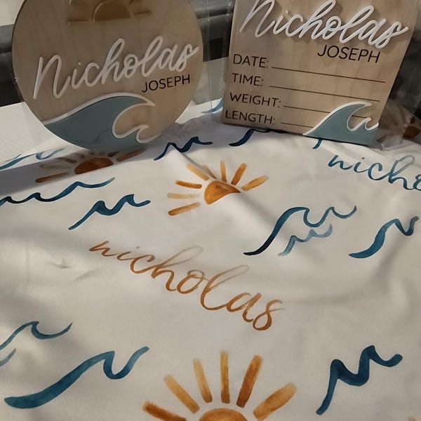 Ocean Waves Birth Stats Board, Baby Name Announcement, Birth ...