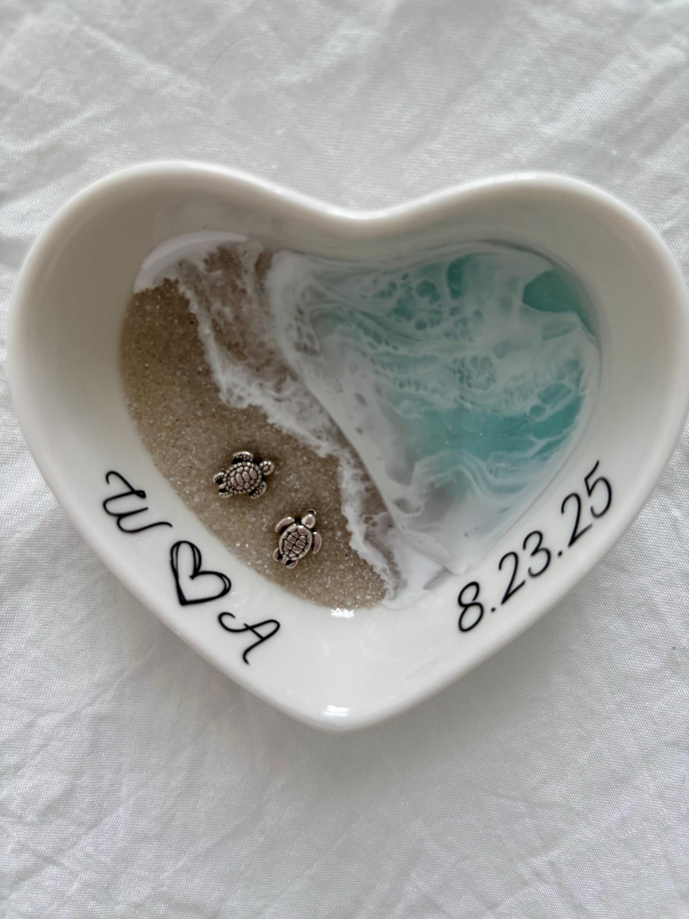 Personalized Turtle Ring Dish Custom Wedding Gift Engagement Engaged Fiancé Wife Custom Ocean Decor Beach Ceramic Heart Woman Anniversary