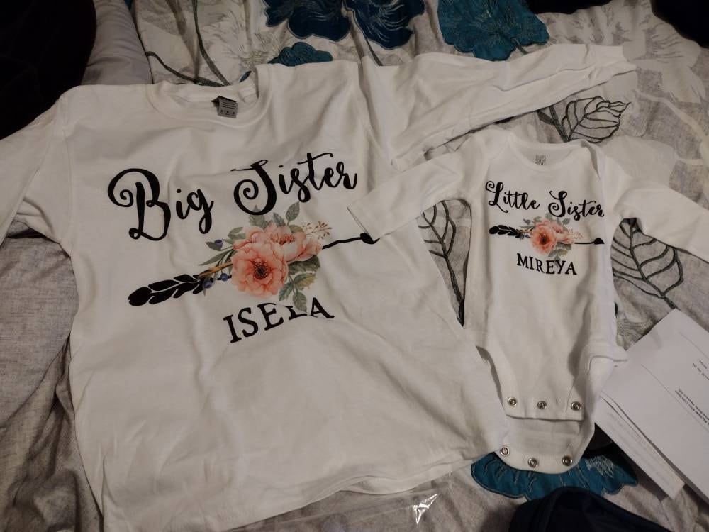 Big sister little sister set named matching sibling set big sister shirt little sister shirt personalization sibling shirts photo props top