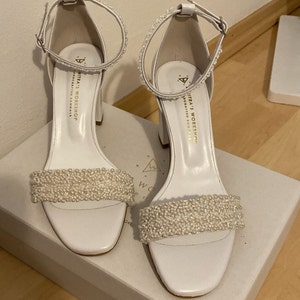 Block Heel Wedding White Leather Sandals, Handmade Wedding Shoes ...