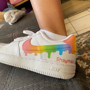 Rainbow Dripping Paint Swoosh Custom Nike Air Force 1 Sneakers 
